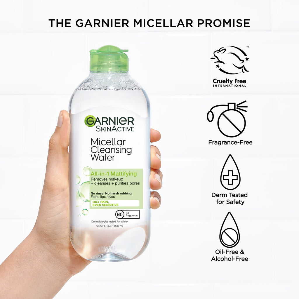 Garnier SkinActive Micellar Cleansing Water for Oily Skin, All in 1 Makeup Remover, Face Cleanser, 13.5 fl oz