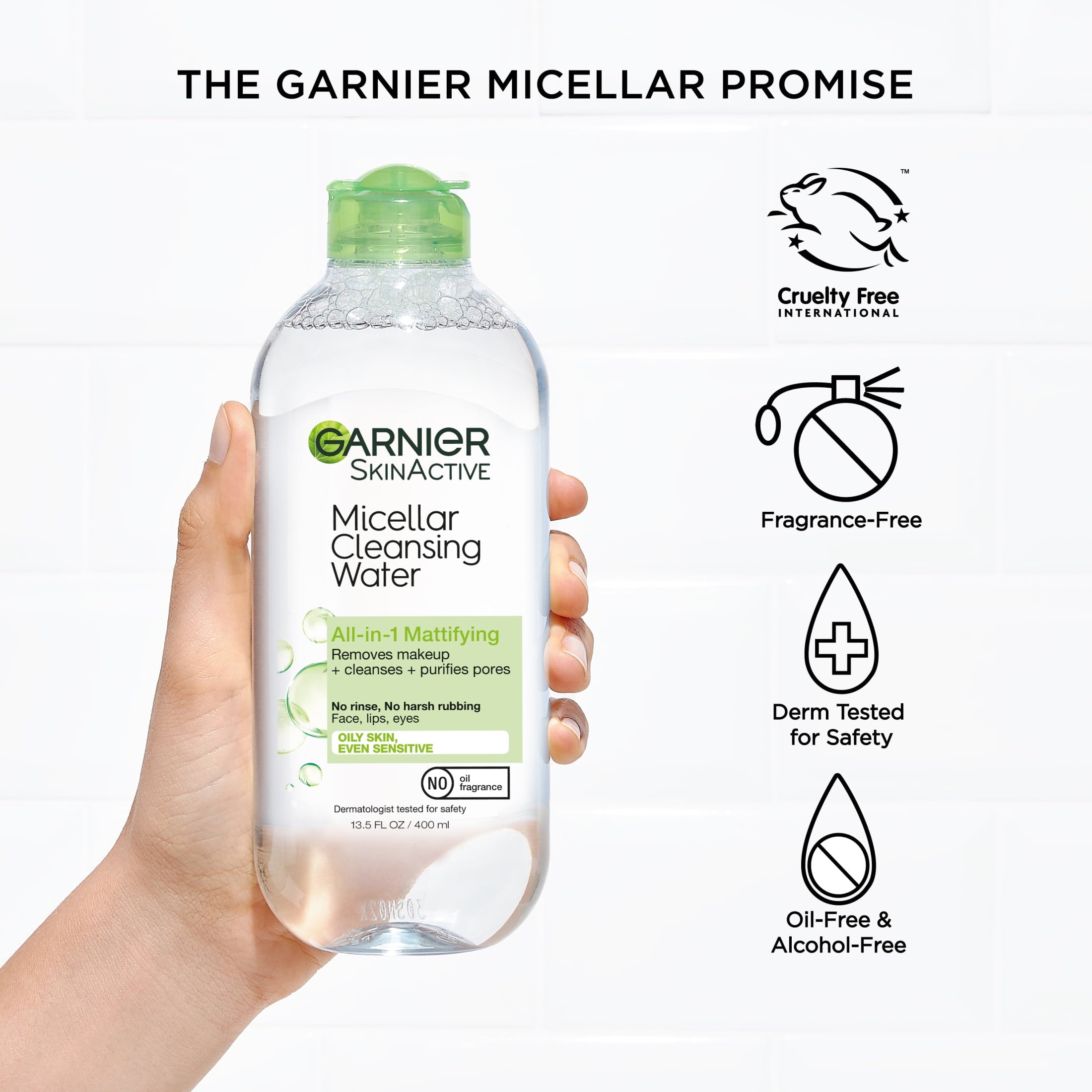 Garnier SkinActive Micellar Cleansing Water for Oily Skin, All in 1 Makeup Remover, Face Cleanser, 13.5 fl oz
