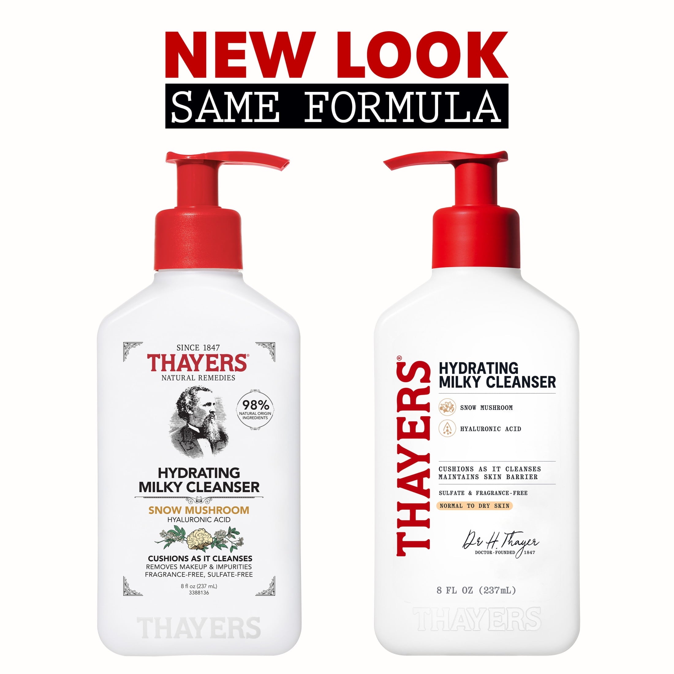 THAYERS Milky Hydrating Face Cleanser with Snow Mushroom and Hyaluronic Acid, Dermatologist Recommended Gentle Facial Wash and Hydrating Skincare for Dry and Sensitive Skin, Paraben Free, 8.0 fl. oz.