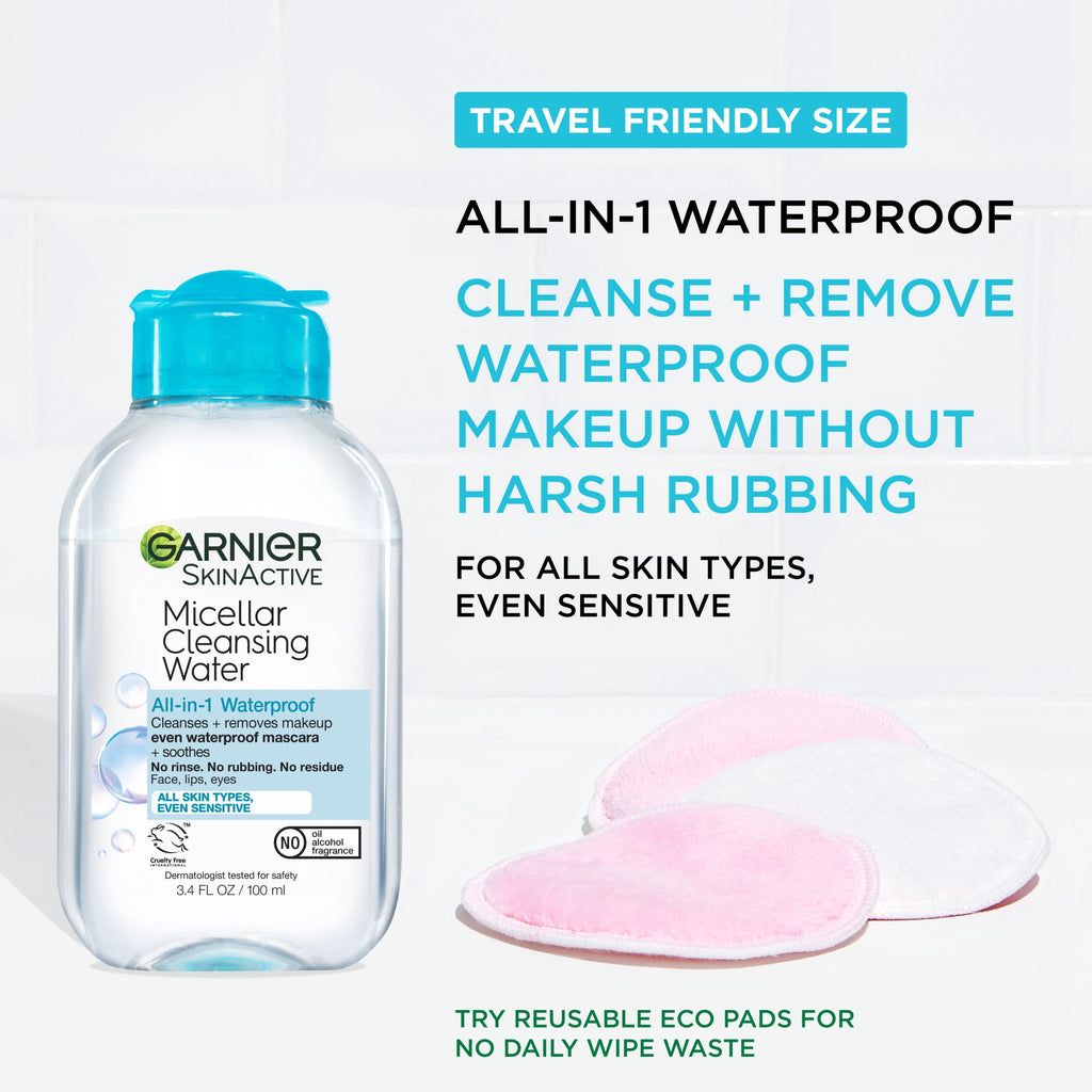 Garnier SkinActive Micellar Cleansing Water All in 1 Waterproof Makeup Remover, Face Cleanser, 3.4 fl oz