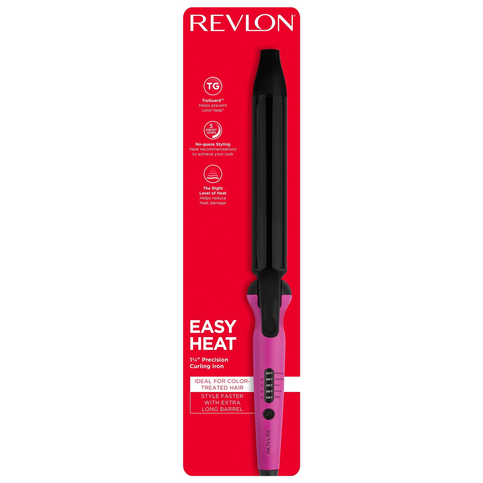 Revlon Easy Heat 1-1/4" Precision Curling Iron, Pink
