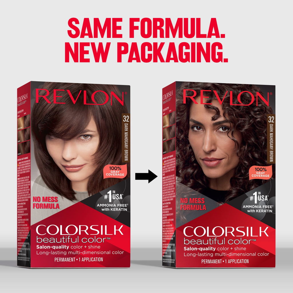 Revlon ColorSilk Beautiful Color Permanent Hair Color 3 Pack, Dark Mahogany Brown, 3 Pack