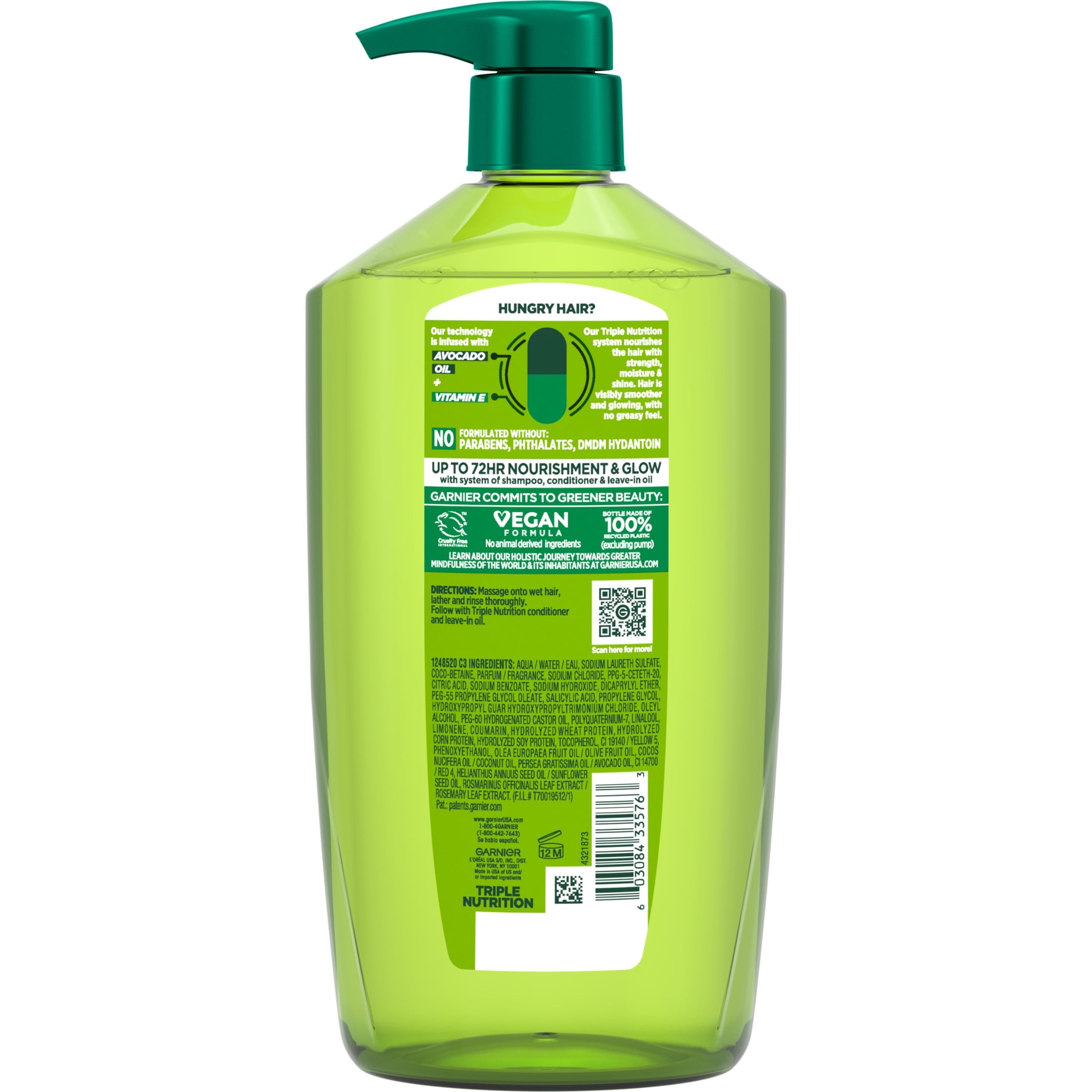 Garnier Fructis Triple Nutrition Nourishing Shampoo with Vitamin E, 33.8 fl oz
