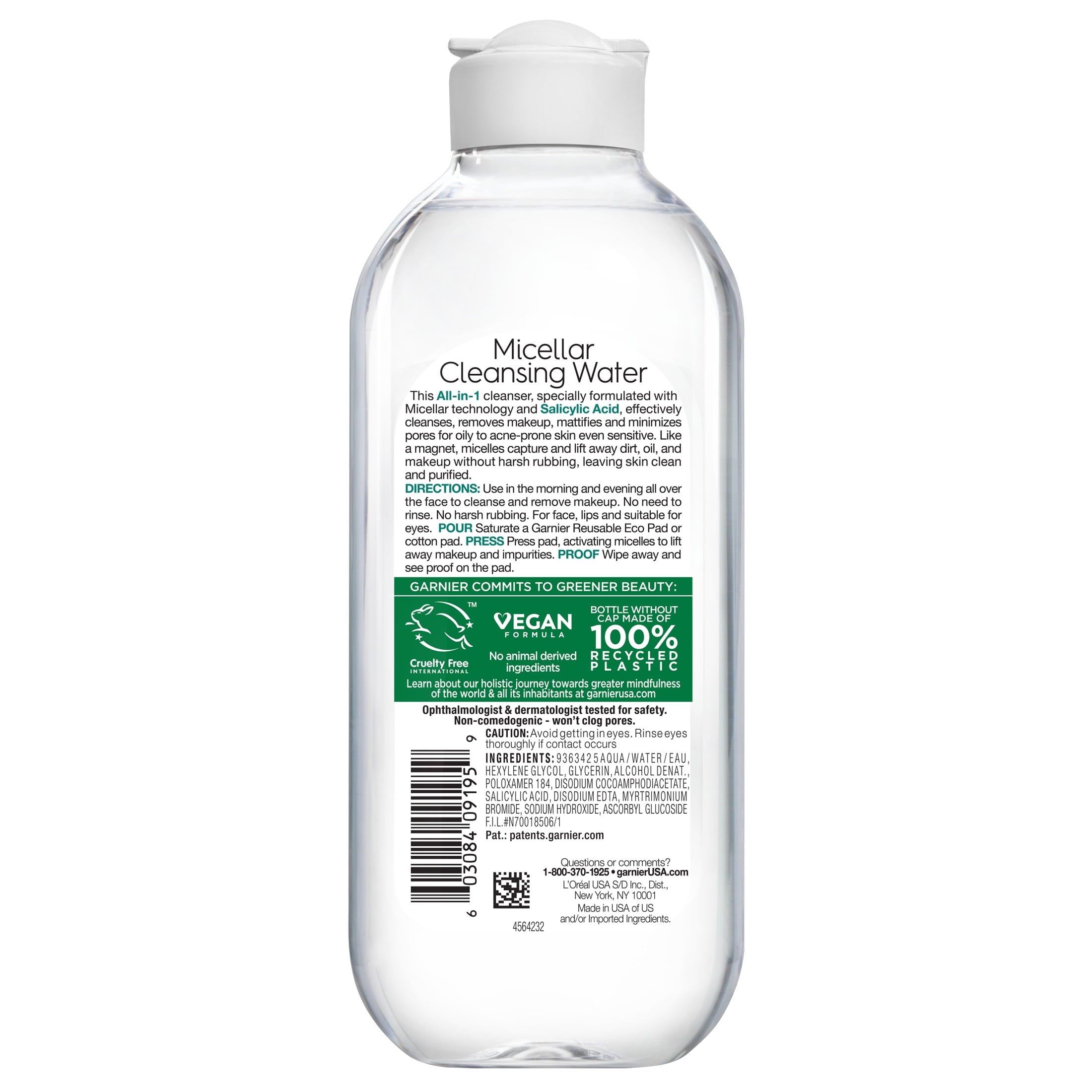 Garnier SkinActive Micellar Cleansing Water All in 1 Salicylic Acid Pore Minimizer Makeup Remover, Face Cleanser, 13.5 fl oz