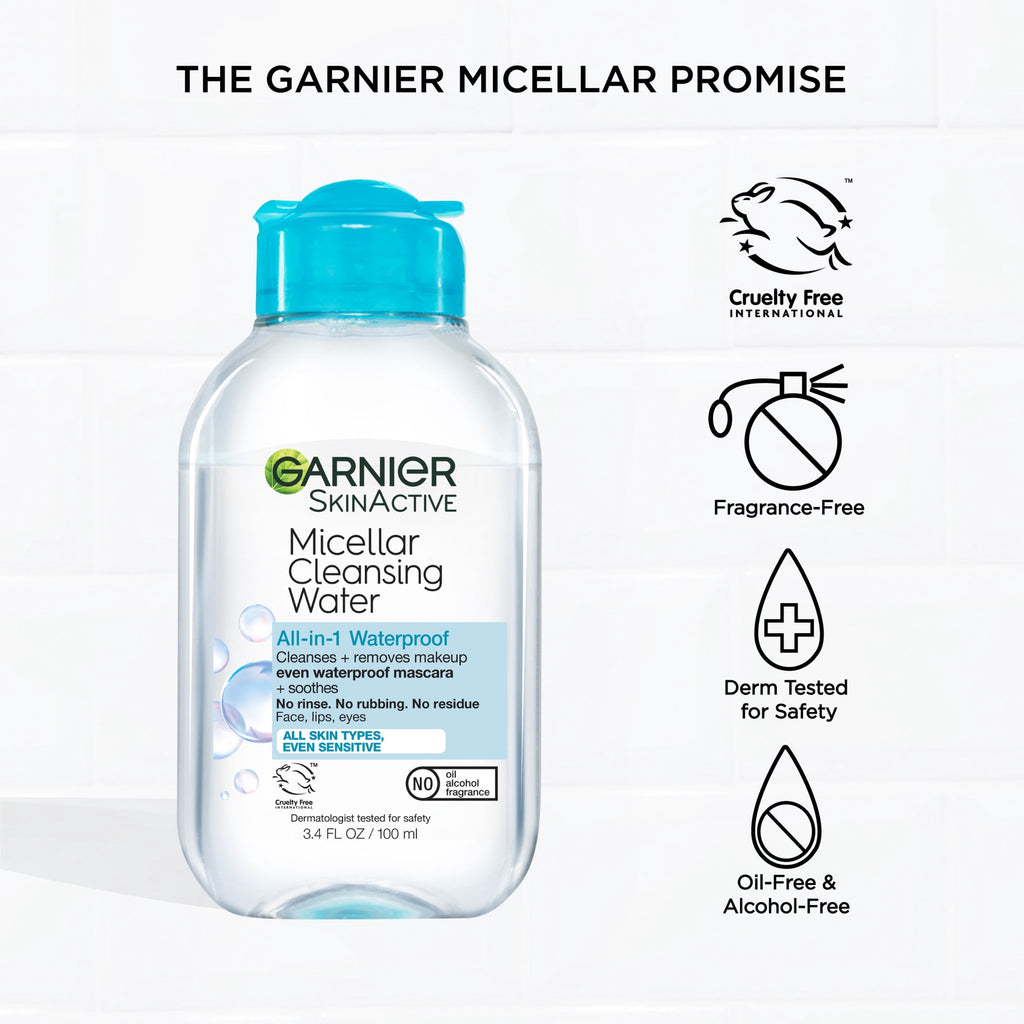 Garnier SkinActive Micellar Cleansing Water All in 1 Waterproof Makeup Remover, Face Cleanser, 3.4 fl oz