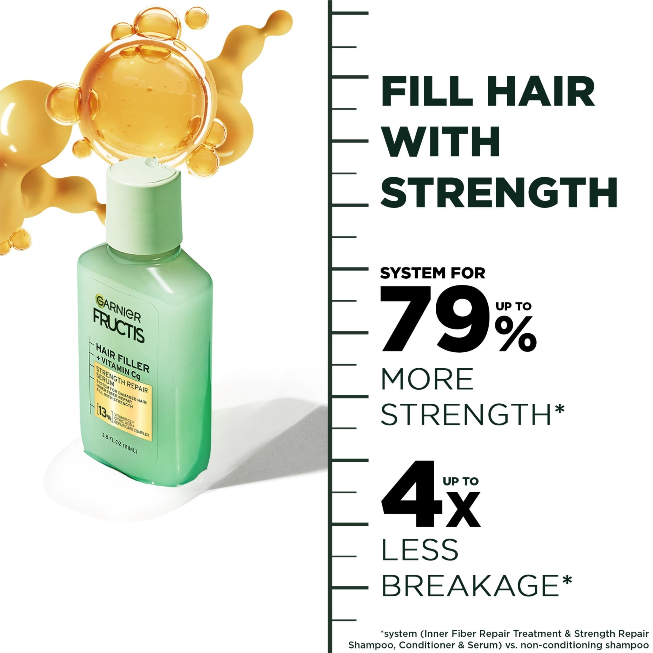 Garnier Fructis Hair Filler Strength Repair Serum for Weak, Damaged Hair, 3.75 fl oz