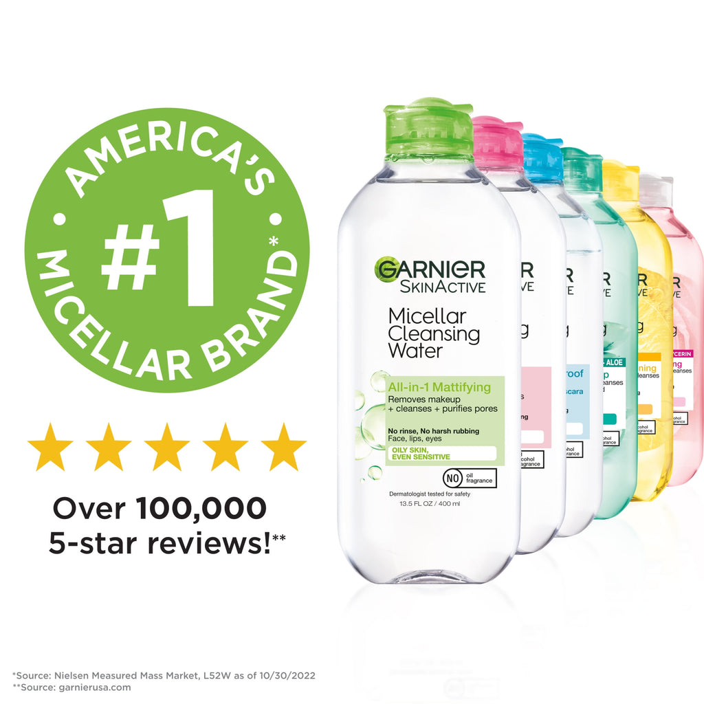 Garnier SkinActive Micellar Cleansing Water for Oily Skin, All in 1 Makeup Remover, Face Cleanser, 13.5 fl oz