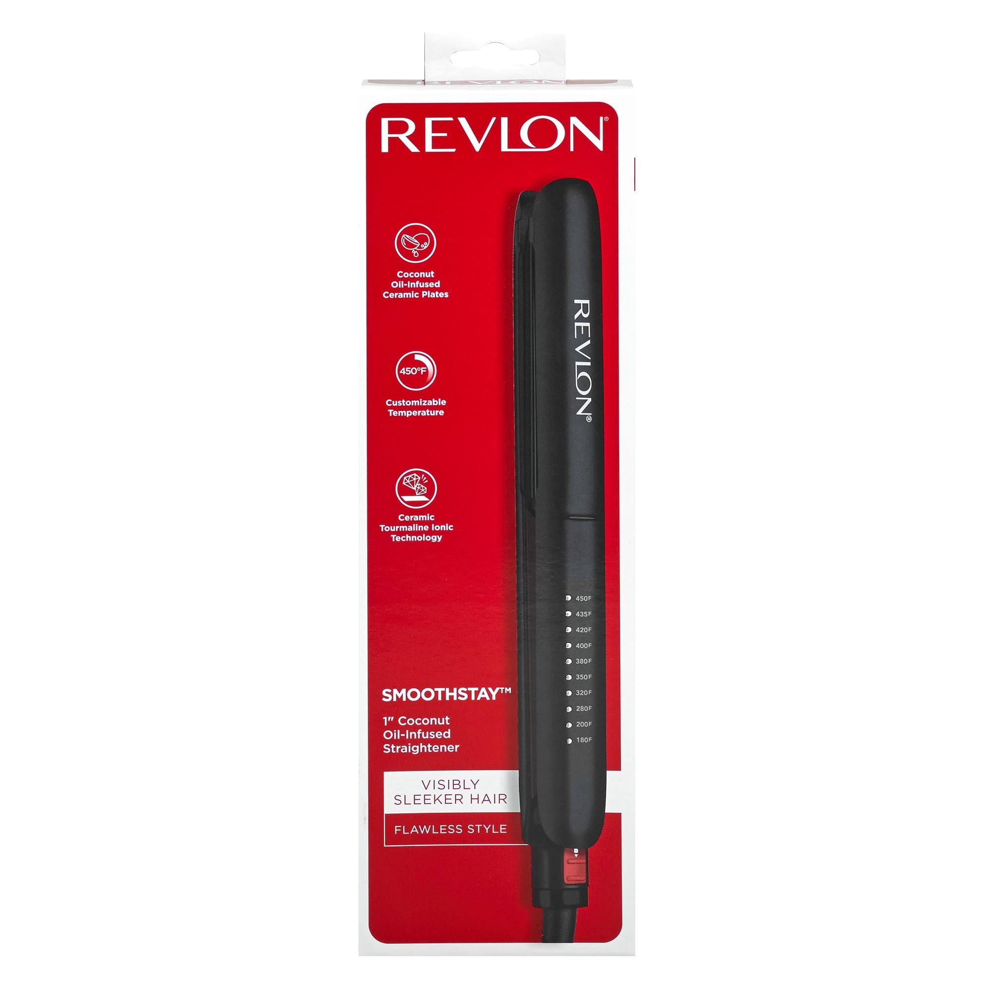 Revlon Smoothstay 1" Coconut Oil-Infused Ceramic Flat Iron, Black