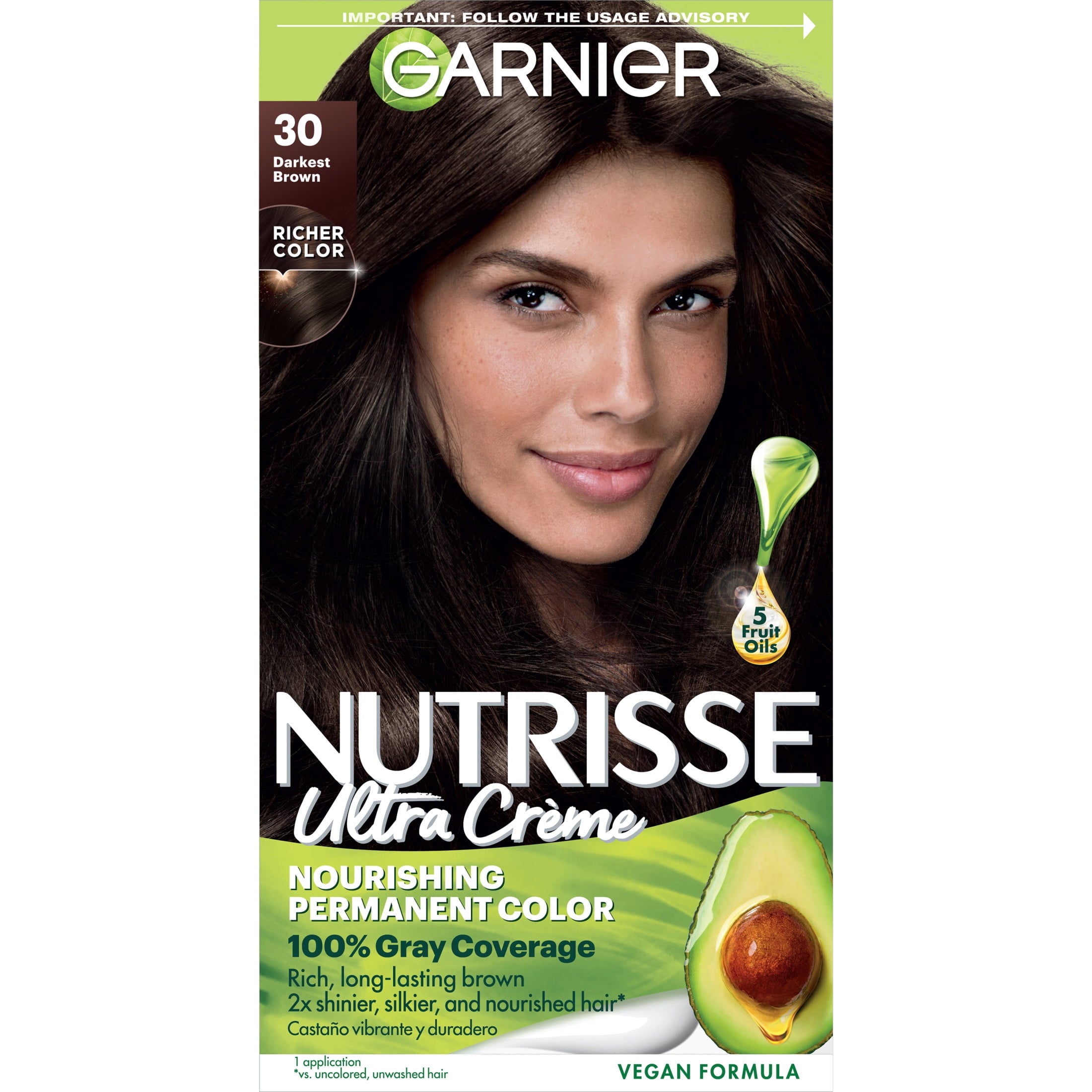 Garnier Nutrisse Nourishing Adult Hair Color Creme, 030 Darkest Brown Sweet Cola