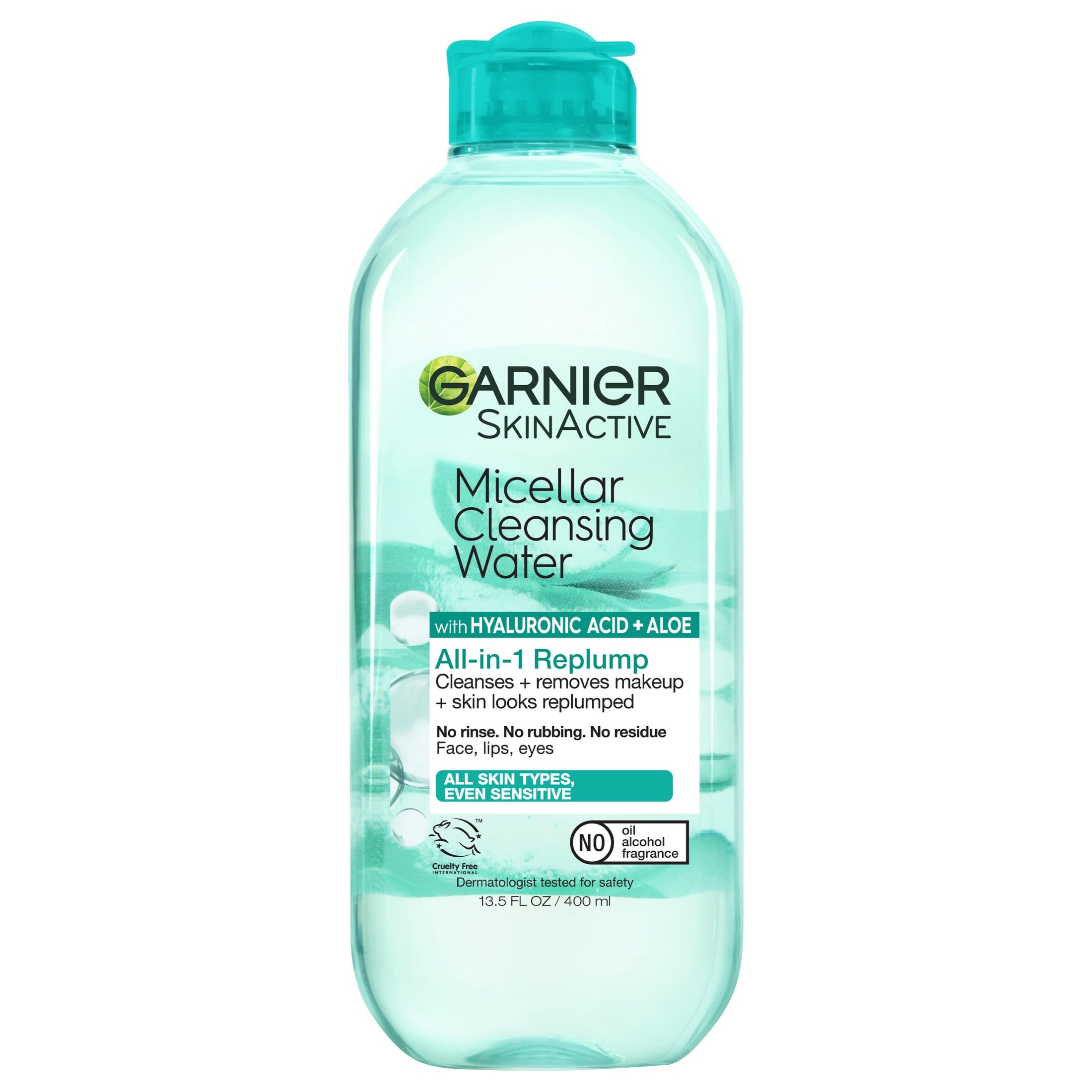 Garnier SkinActive Micellar Cleansing Water All in 1 Hyaluronic Acid Replump Makeup Remover, Face Cleanser, 13.5 fl oz