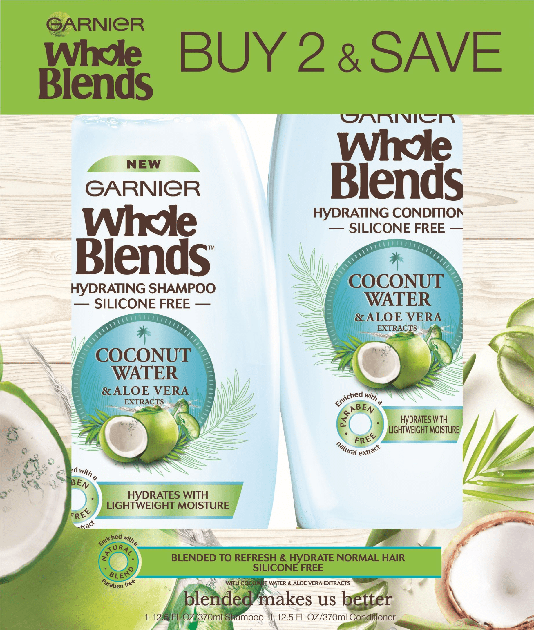 Garnier Whole Blends Moisturizing Shampoo and Conditioner, Dehydrated Hair, 1 Kit
