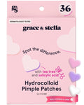 Grace & Stella Hydrocolloid Acne Patches & Spot Stickers, All Skin Types, 36 Piece Multishape Purple, Pink pack