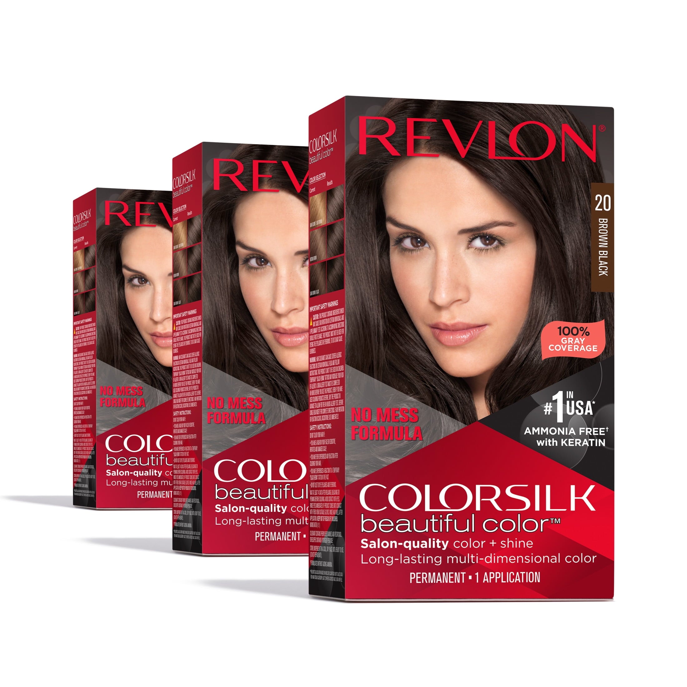 Revlon ColorSilk Beautiful Color Permanent Hair Color 3 Pack, Brown Black, 3 Pack