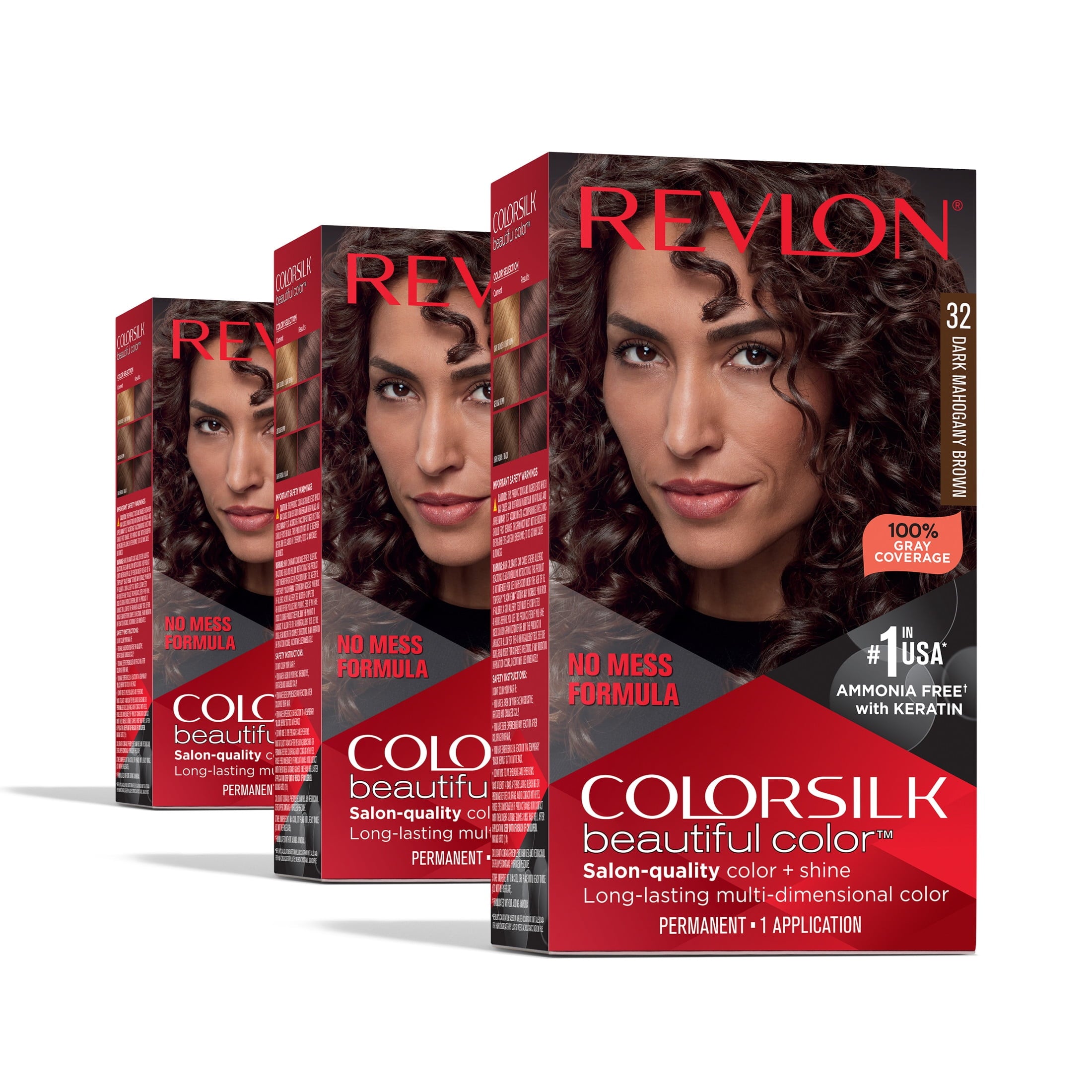 Revlon ColorSilk Beautiful Color Permanent Hair Color 3 Pack, Dark Mahogany Brown, 3 Pack