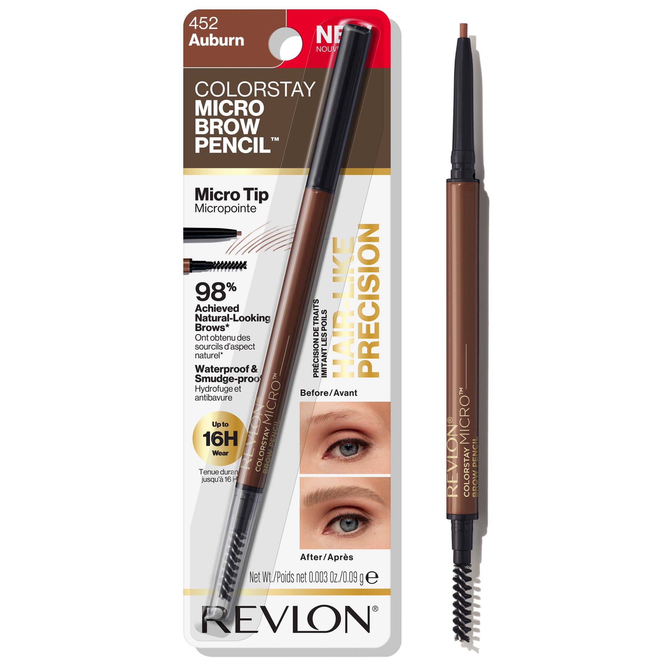 Revlon ColorStay Micro Waterproof and Long Wearing Eyebrow Pencil, 452 Auburn, 0.003 oz