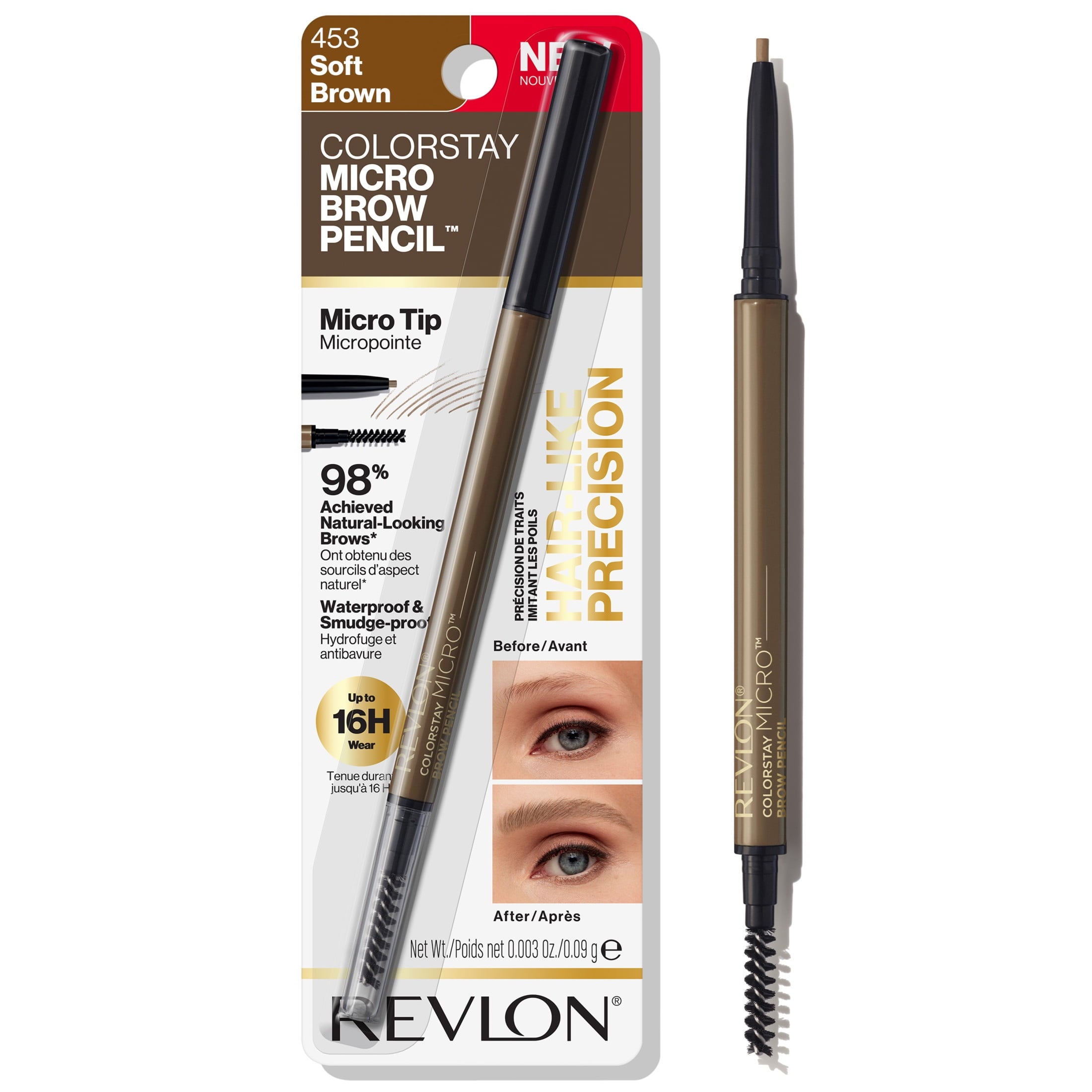 Revlon ColorStay Micro Waterproof and Long Wearing Eyebrow Pencil, Soft Brown, 0.003 oz