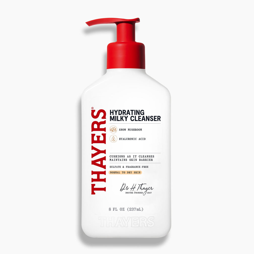 THAYERS Milky Hydrating Face Cleanser with Snow Mushroom and Hyaluronic Acid, Dermatologist Recommended Gentle Facial Wash and Hydrating Skincare for Dry and Sensitive Skin, Paraben Free, 8.0 fl. oz.