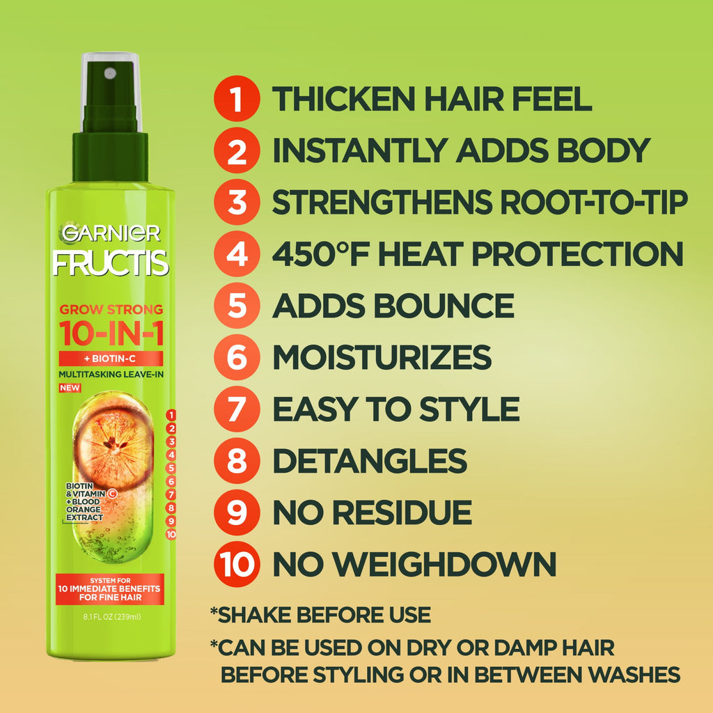 Garnier Fructis Grow Strong 10 in 1 Hairspray with Biotin, 8.1 fl oz