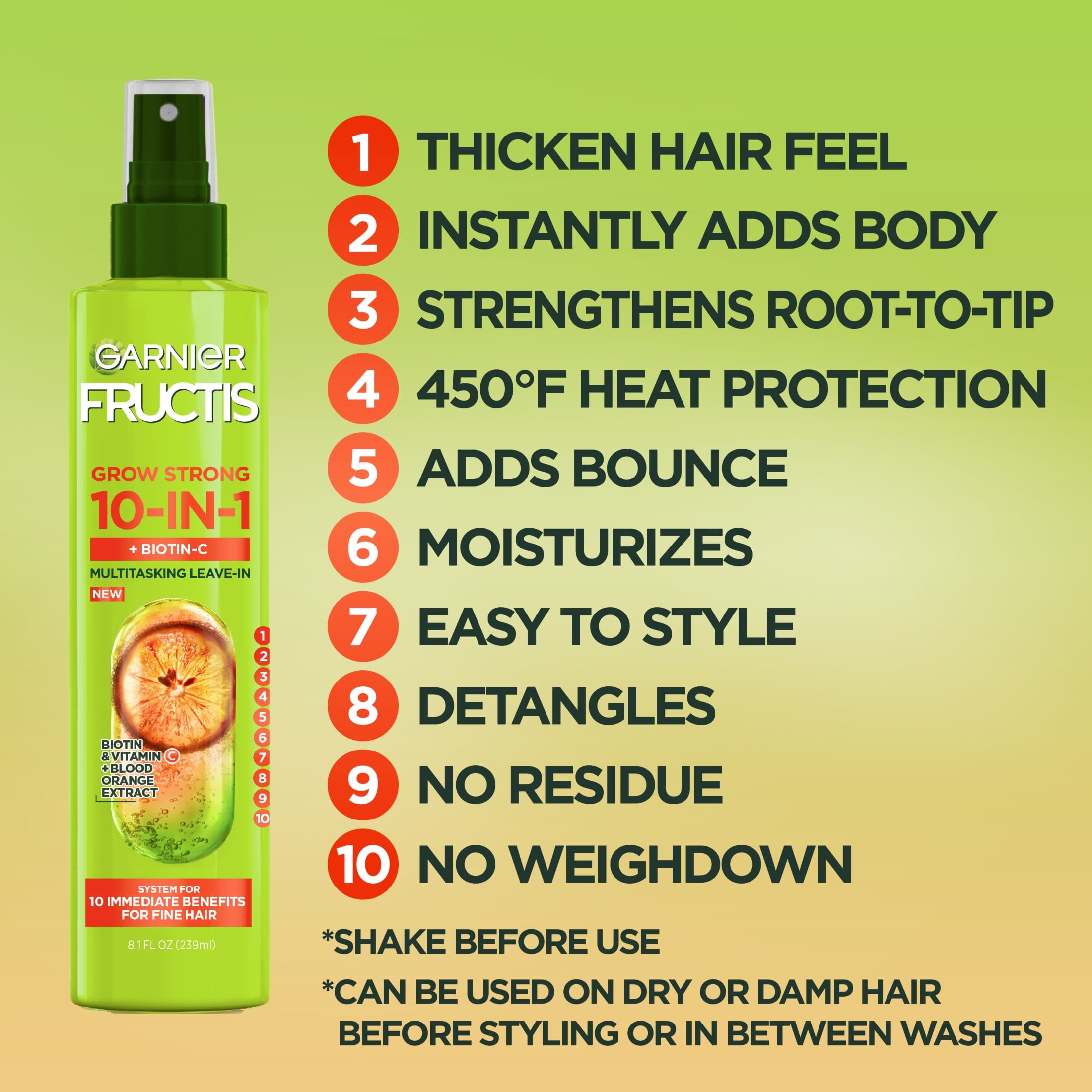 Garnier Fructis Grow Strong 10 in 1 Hairspray with Biotin, 8.1 fl oz
