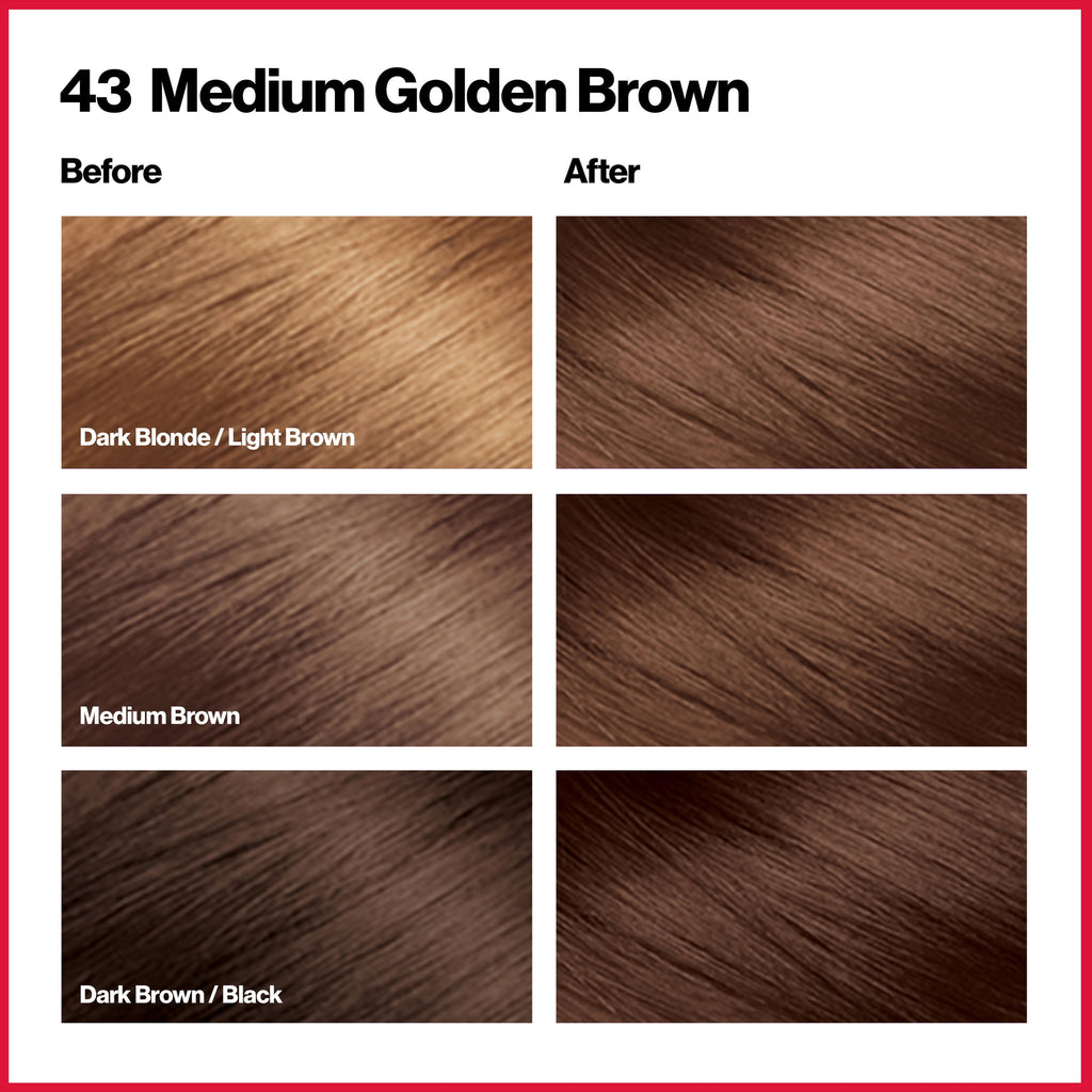 Revlon Colorsilk Beautiful Color Permanent Hair Dye, Dark Brown, At-Home Full Coverage Application Kit, 43 Medium Golden Brown, 3 Pack