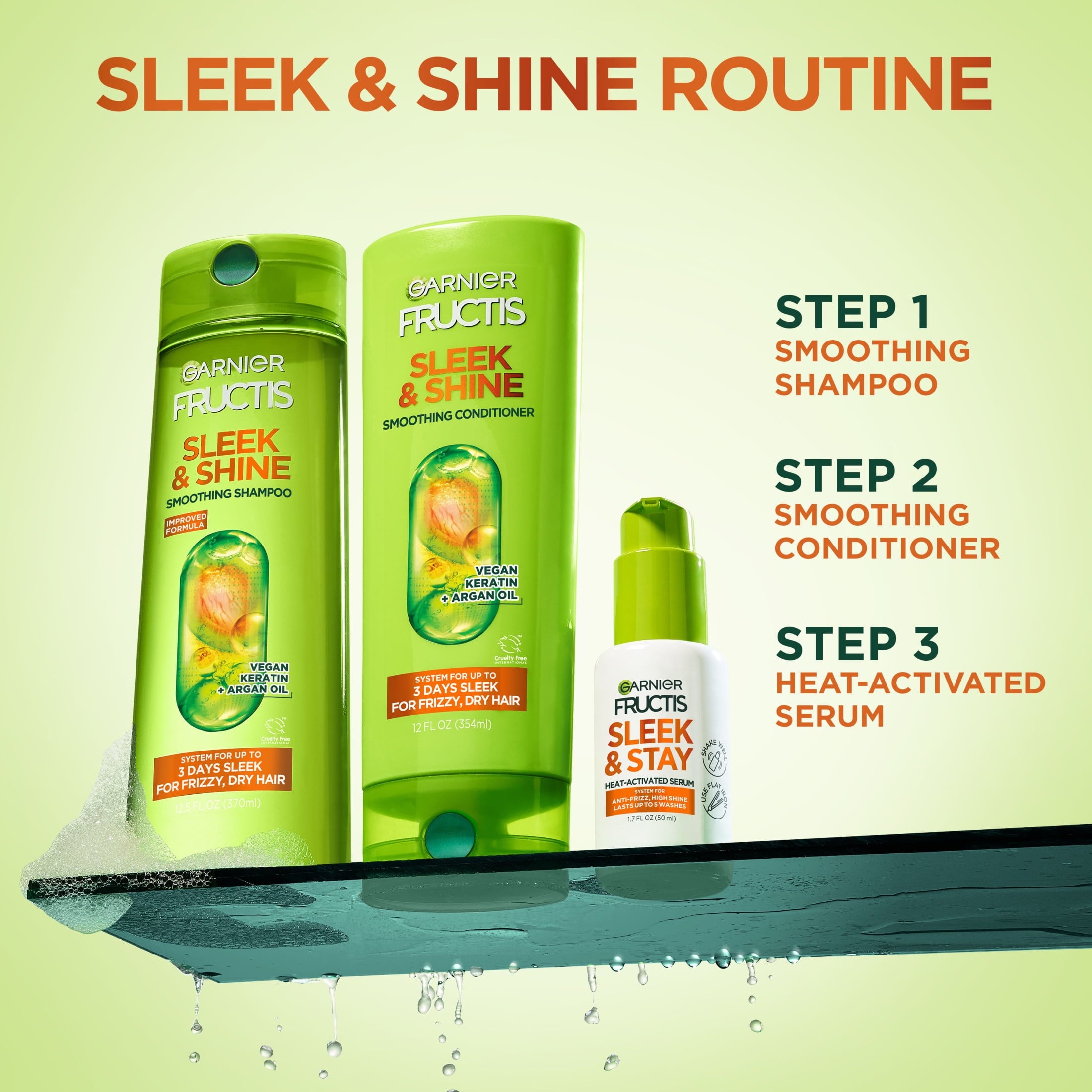 Garnier Fructis Sleek & Shine Sleek and Stay, for Frizzy and Dry Hair, Pump, 1.69 fl oz