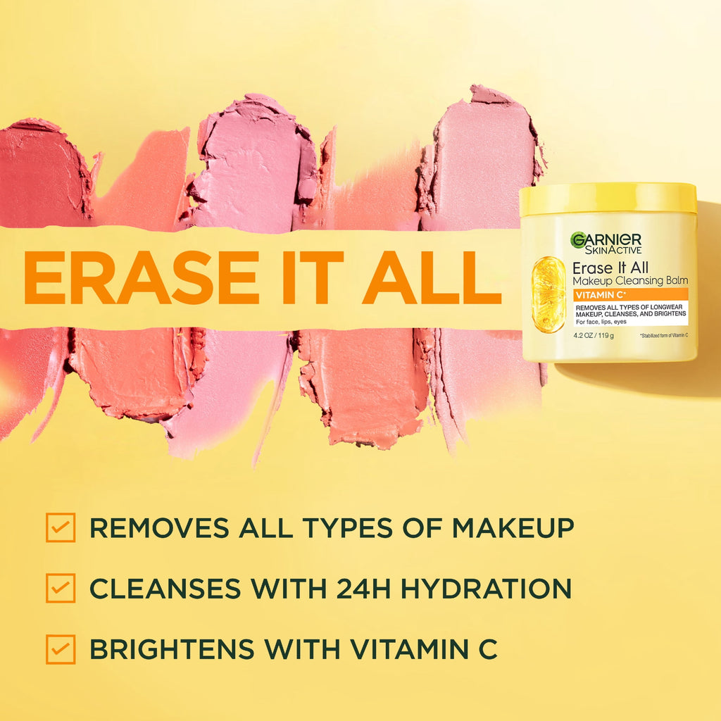 Garnier SkinActive Erase It All Makeup Cleansing Balm Vitamin C, Face Cleanser, 4.2 oz