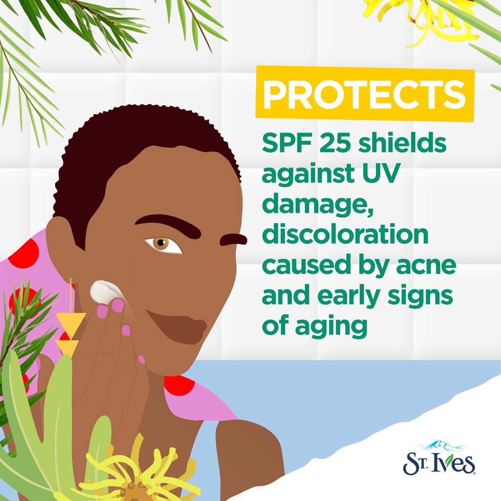 St. Ives Solutions 3-in-1 SPF 25 Moisturizer Hydrates and Balances Oily to Acne Prone Skin, Sheer SPF Clear Skin Made with 100% Natural Tea Tree Extract and Witch Hazel 3 oz