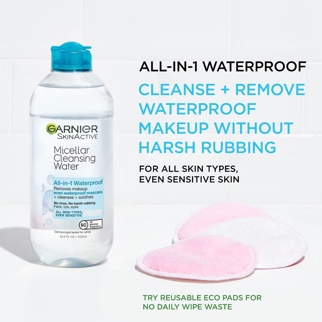 Garnier SkinActive Micellar Cleansing Water All in 1 Waterproof Makeup Remover, Face Cleanser, 13.5 fl oz