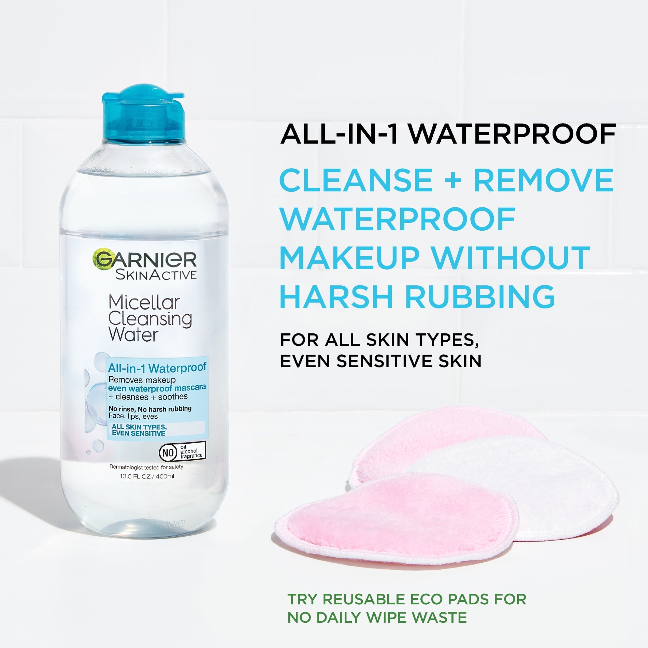 Garnier SkinActive Micellar Cleansing Water All in 1 Waterproof Makeup Remover, Face Cleanser, 13.5 fl oz