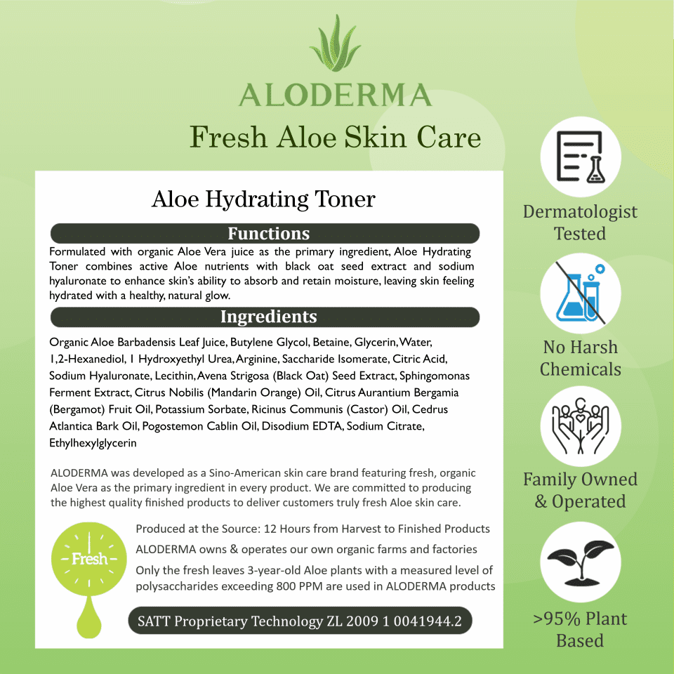 Aloderma Aloe Hydrating Facial Toner with 91% Organic Aloe Vera Juice - Moisturizing Toner for Face with Bergamot Oil - Aloe Vera Face Toner for Women & Men for Deep Hydration & Nourishment