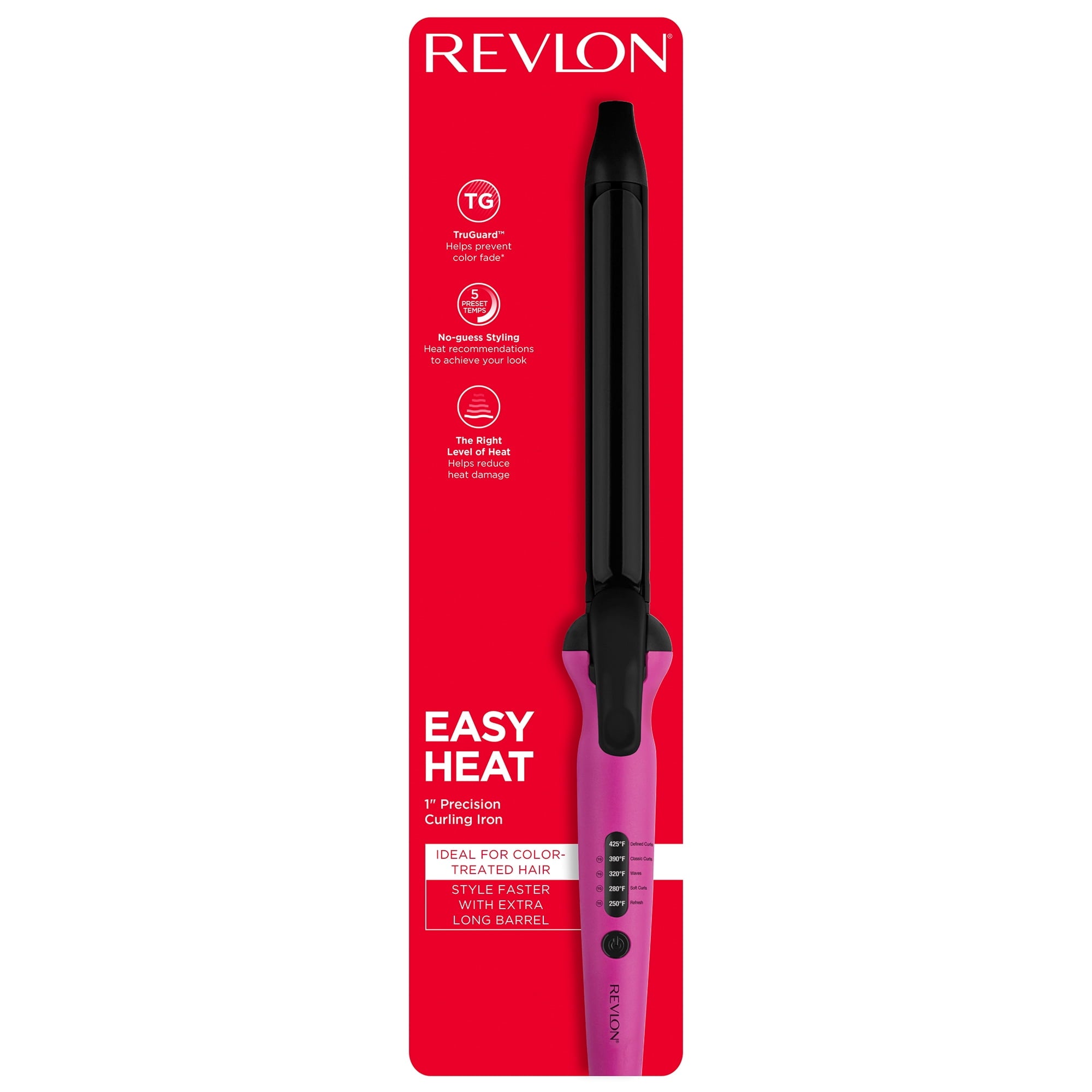 Revlon Easy Heat 1" Precision Curling Iron, Pink