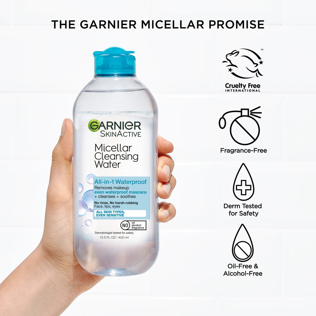 Garnier SkinActive Micellar Cleansing Water All in 1 Waterproof Makeup Remover, Face Cleanser, 13.5 fl oz