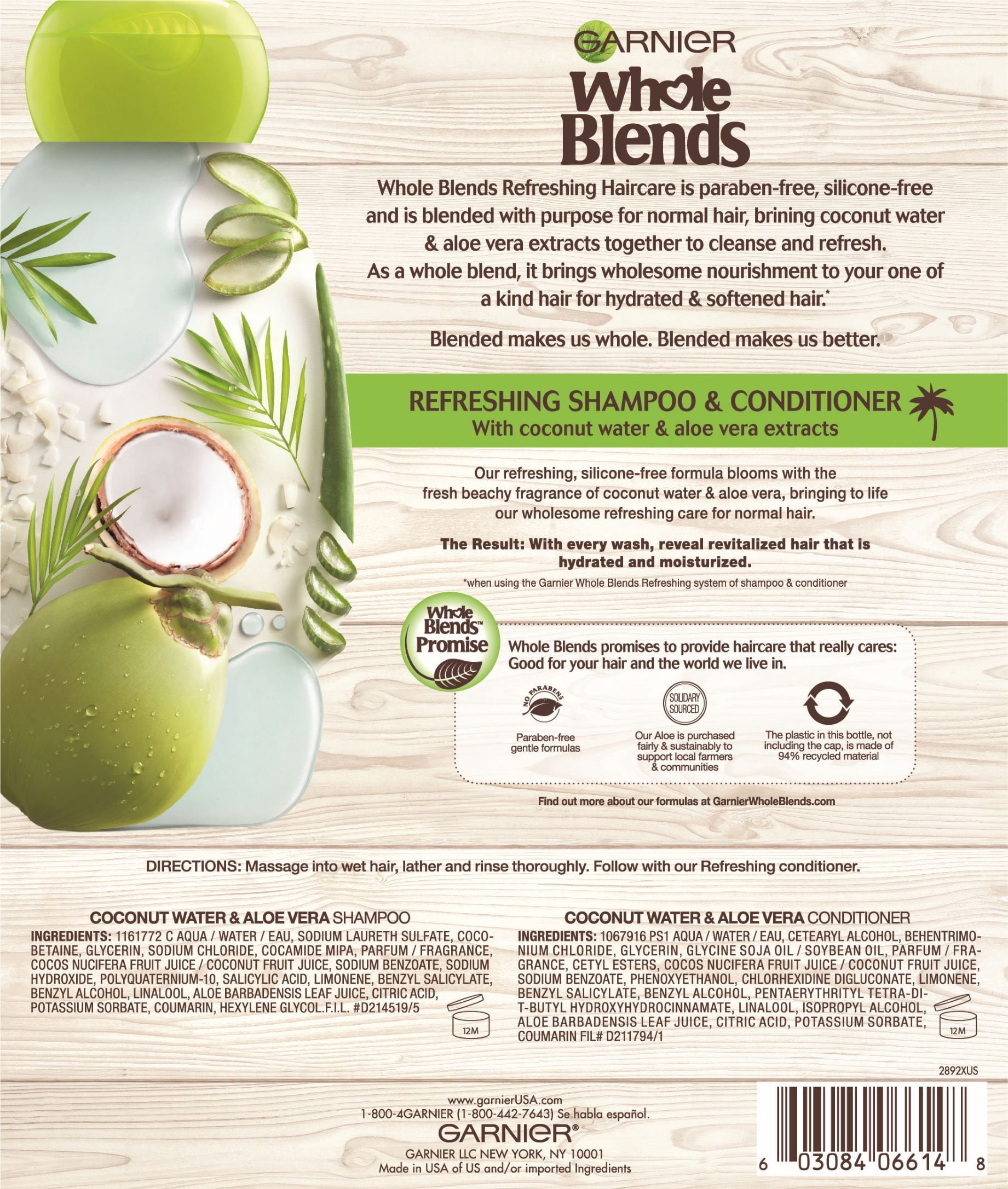 Garnier Whole Blends Moisturizing Shampoo and Conditioner, Dehydrated Hair, 1 Kit