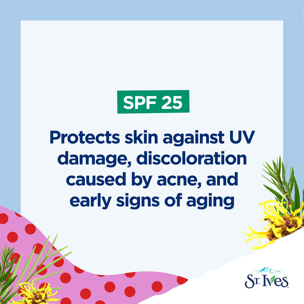 St. Ives Solutions 3-in-1 SPF 25 Moisturizer Hydrates and Balances Oily to Acne Prone Skin, Sheer SPF Clear Skin Made with 100% Natural Tea Tree Extract and Witch Hazel 3 oz