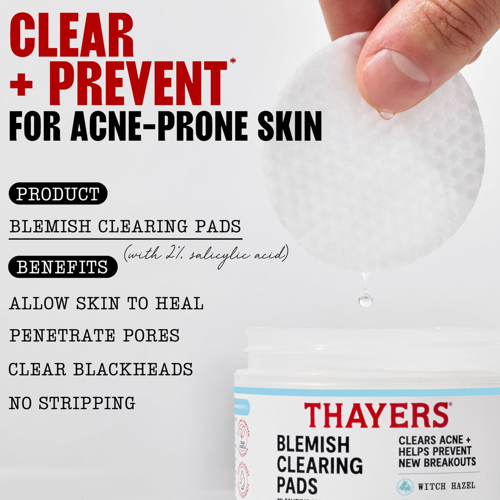 Thayers Natural Remedies Blemish Clearing Pads, 2% Salicylic Acid Acne Treatment - 60ct