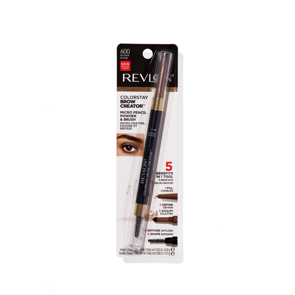 Revlon ColorStay Waterproof Brow Creator, 2-in-1 Eyebrow Pencil & Powder, 600 Blonde, 0.003 oz