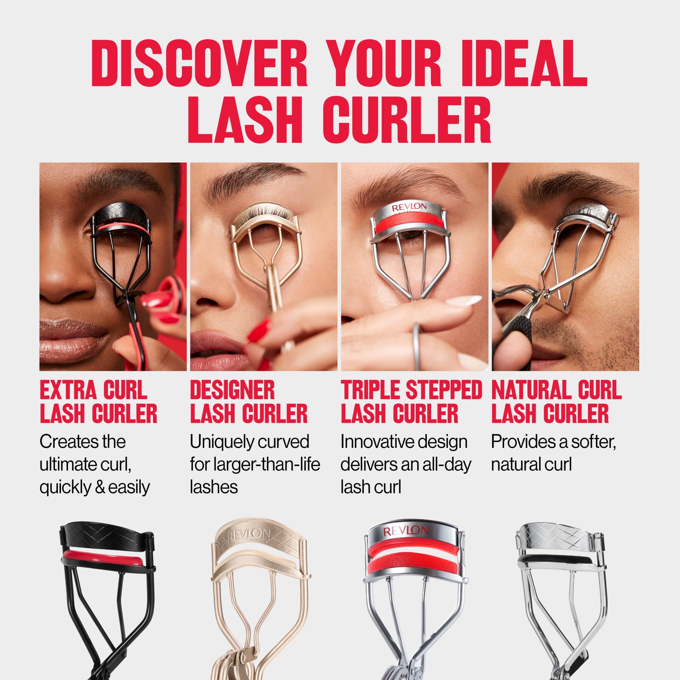 Revlon Extra Curl Lash Curler, All Day Dramatic Curl, No-Slip Finger Grips, 1 count