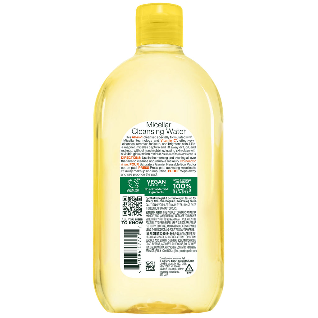 Garnier SkinActive Micellar Cleansing Water All in 1 Vitamin C Makeup Remover, Face Cleanser, 23.7 fl oz