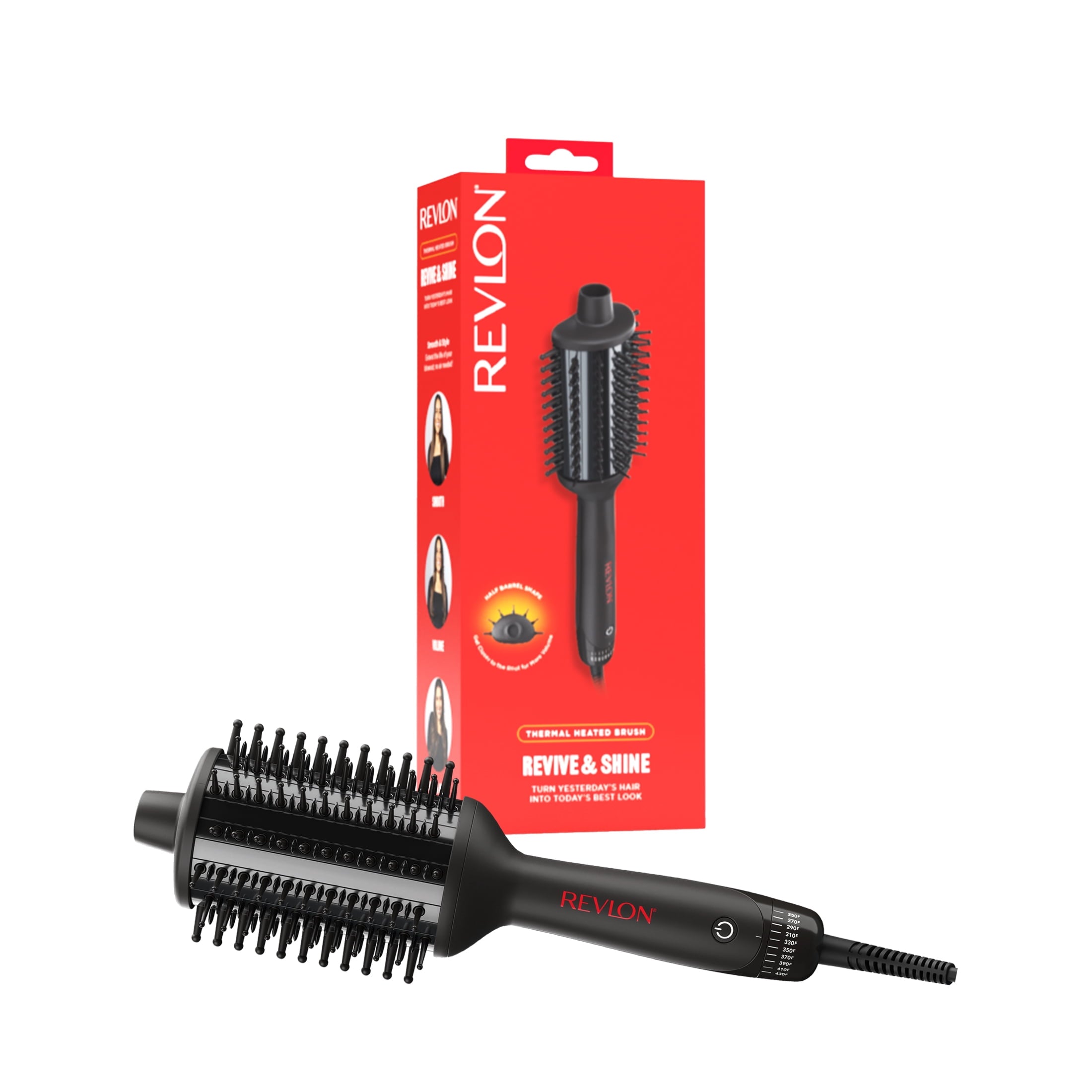 Revlon Revive & Shine Half Barrel Heated Brush to Refresh Hair on Non-Wash Days