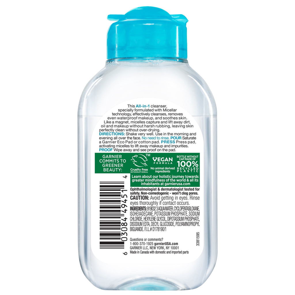 Garnier SkinActive Micellar Cleansing Water All in 1 Waterproof Makeup Remover, Face Cleanser, 3.4 fl oz