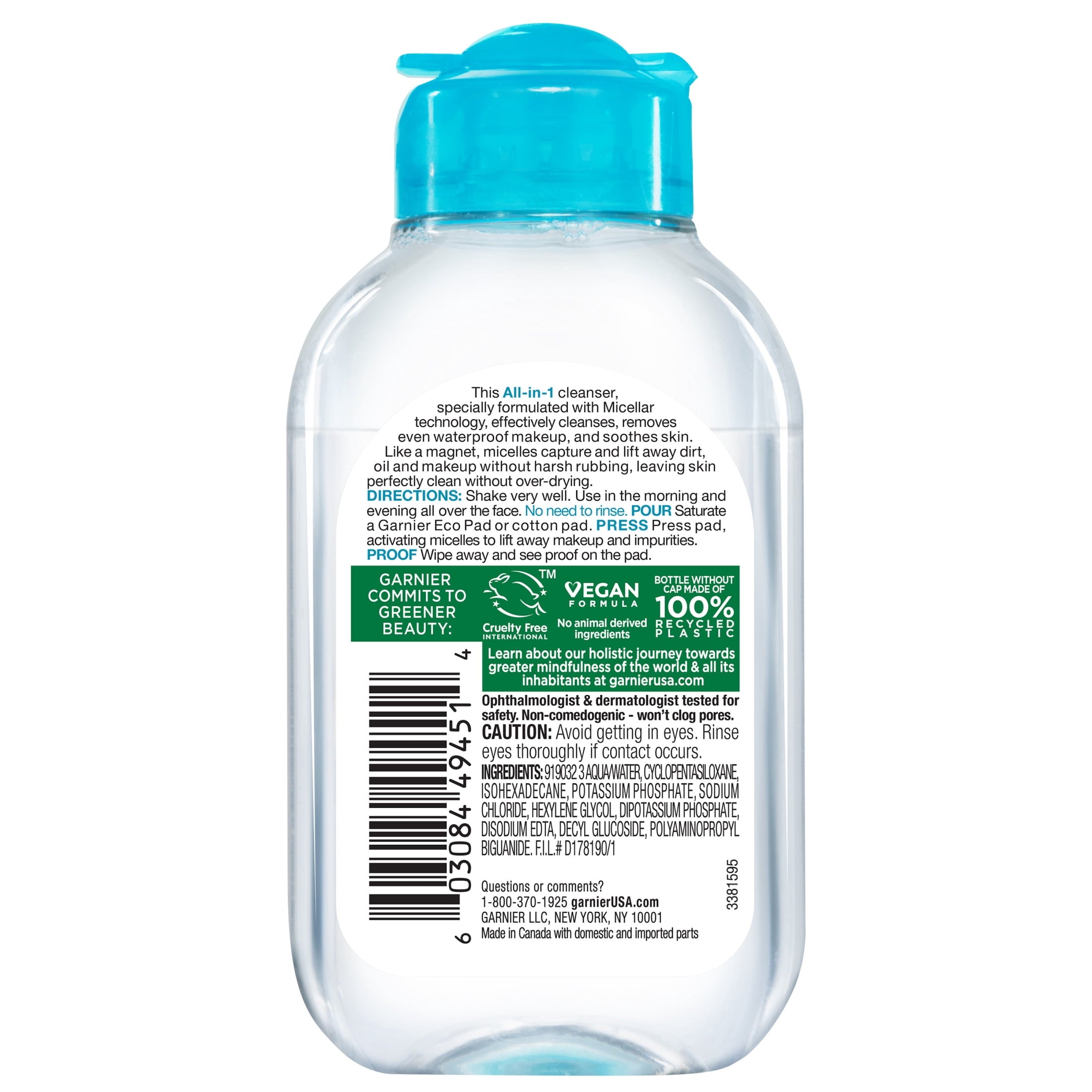 Garnier SkinActive Micellar Cleansing Water All in 1 Waterproof Makeup Remover, Face Cleanser, 3.4 fl oz