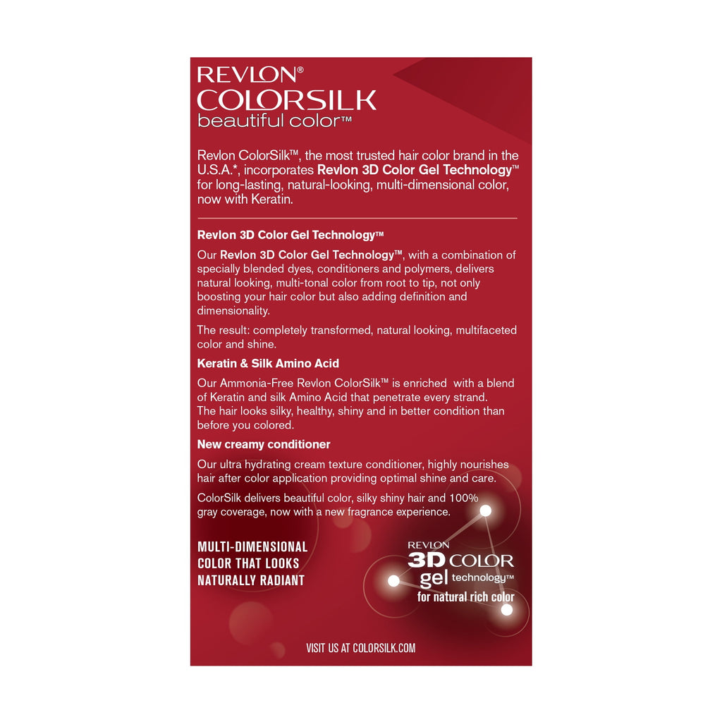 Revlon Colorsilk Beautiful Color Permanent Hair Dye, Dark Brown, At-Home Full Coverage Application Kit, 37 Dark Golden Brown, 3 Pack