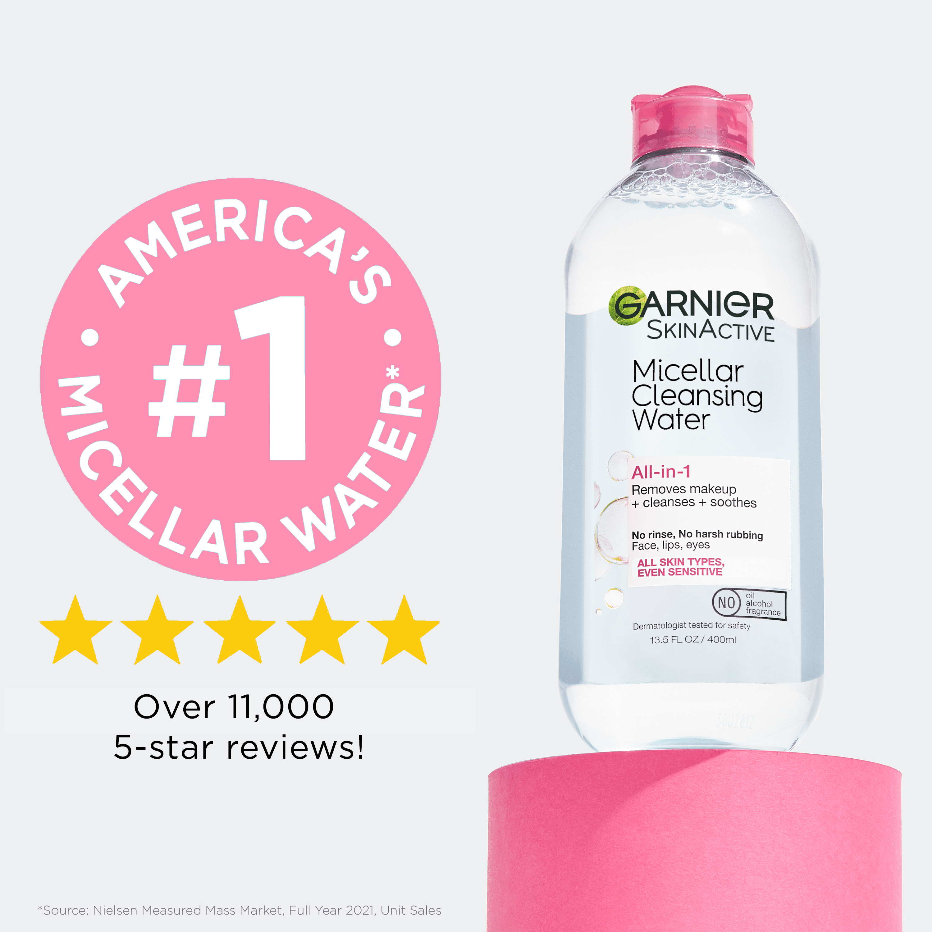 Garnier SkinActive Micellar Cleansing Water All in 1 Makeup Remover, Face Cleanser, 3.4 fl oz