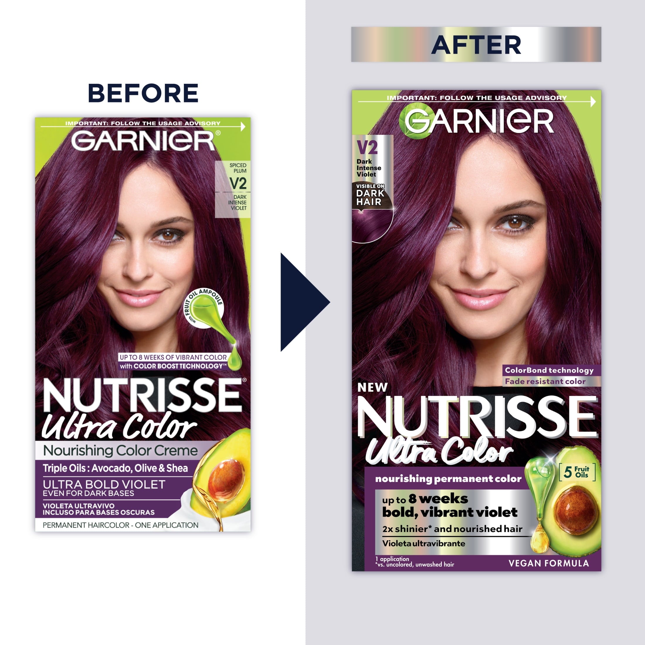 Garnier Nutrisse Ultra Nourishing Unisex Hair Color Highlights Creme, V2 Dark Intense Violet, 1 Kit