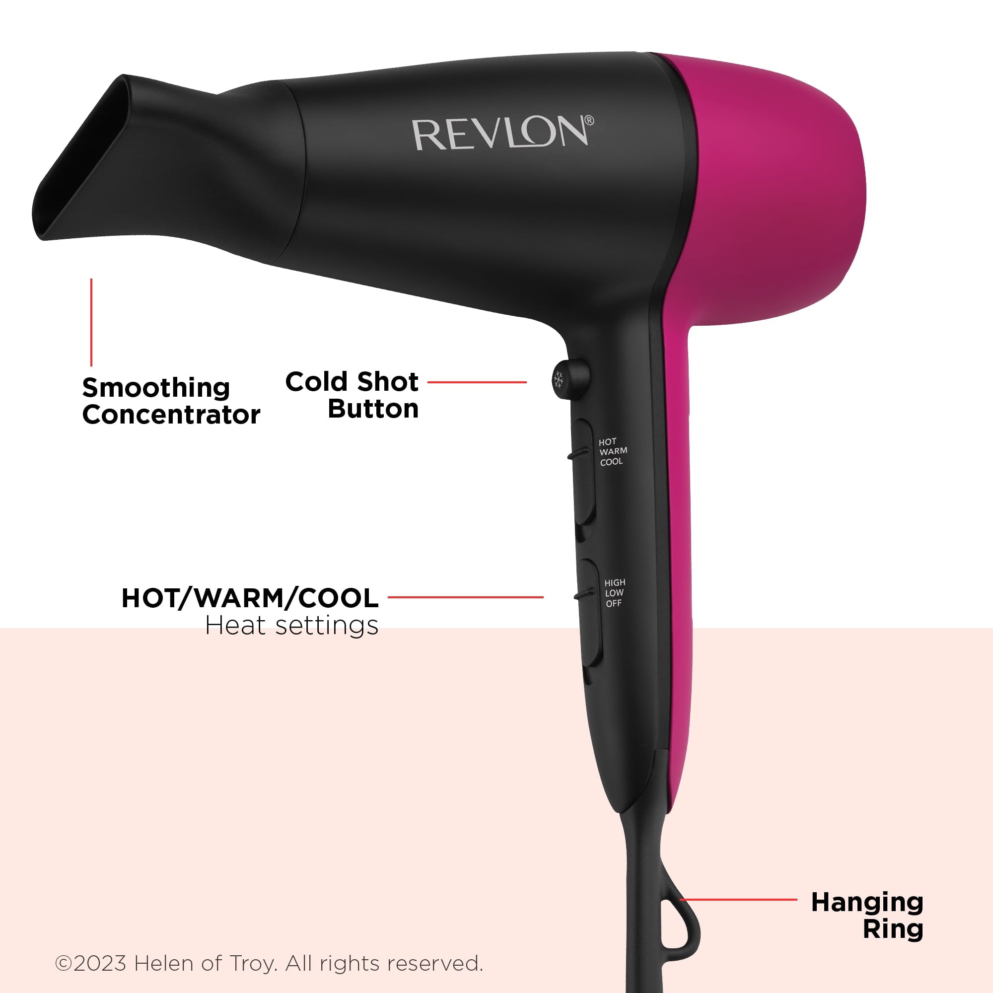 Revlon Perfect Match 1875W Essential Hair Dryer, Pink