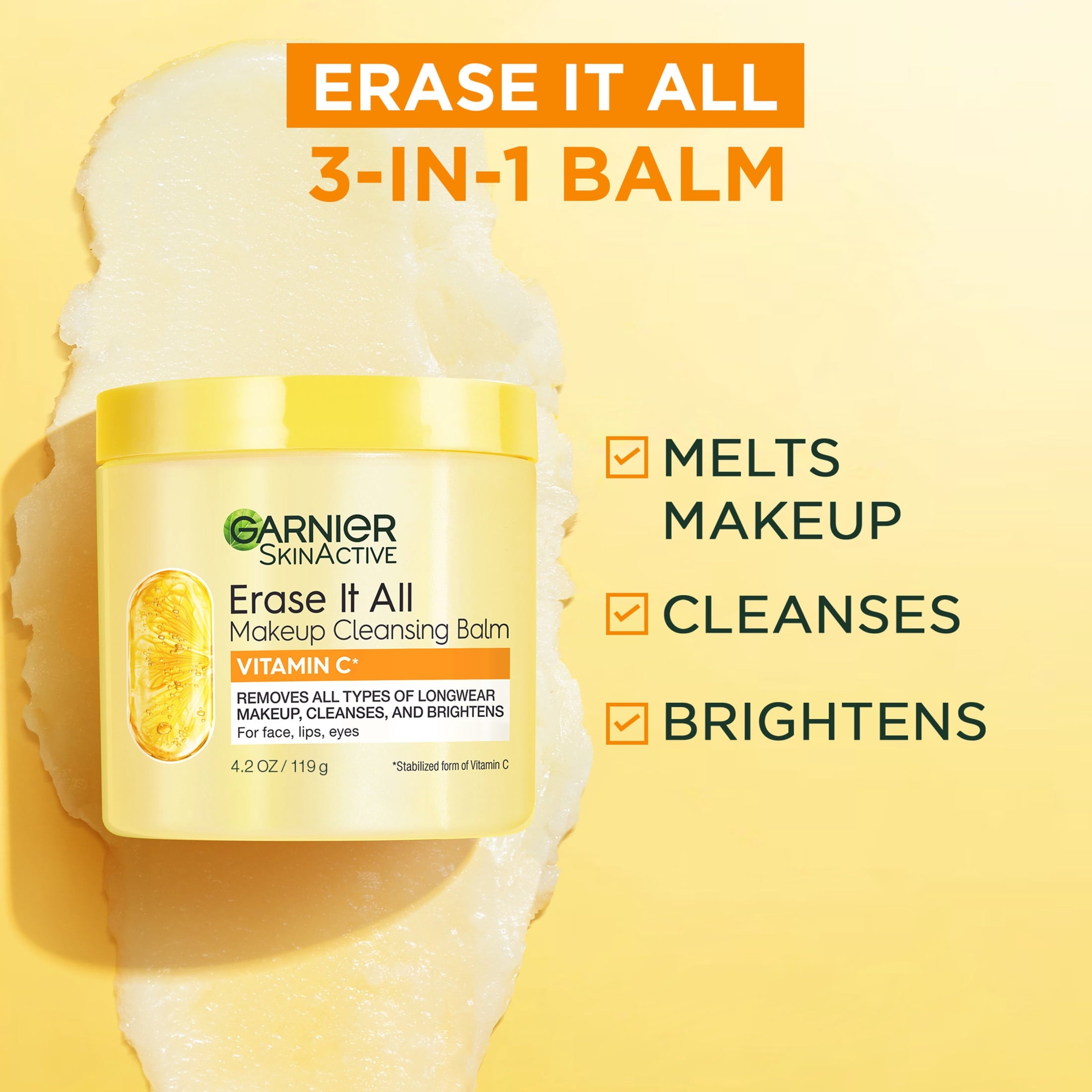 Garnier SkinActive Erase It All Makeup Cleansing Balm Vitamin C, Face Cleanser, 4.2 oz