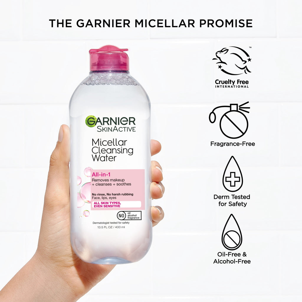 Garnier SkinActive Micellar Cleansing Water All in 1 Makeup Remover, Face Cleanser, 13.5 fl oz