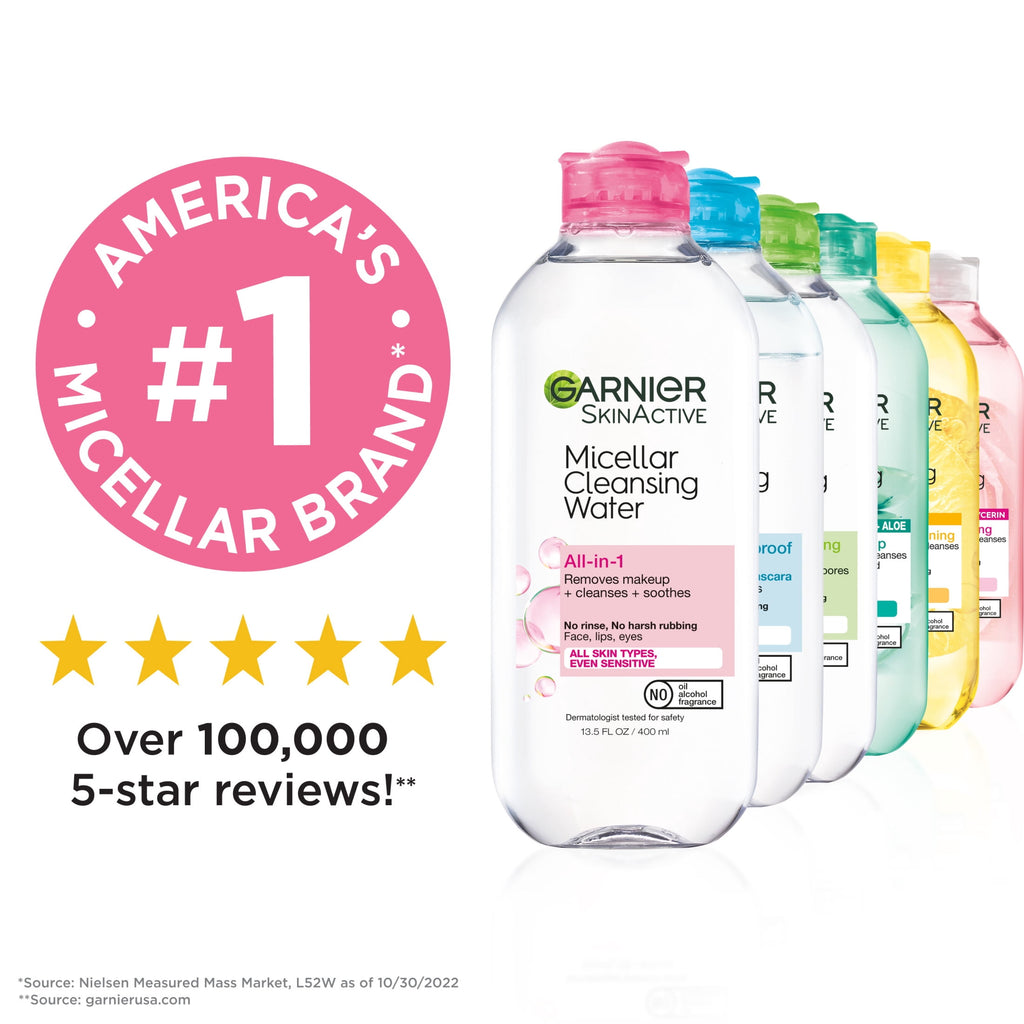 Garnier SkinActive Micellar Cleansing Water All in 1 Makeup Remover, Face Cleanser, 13.5 fl oz