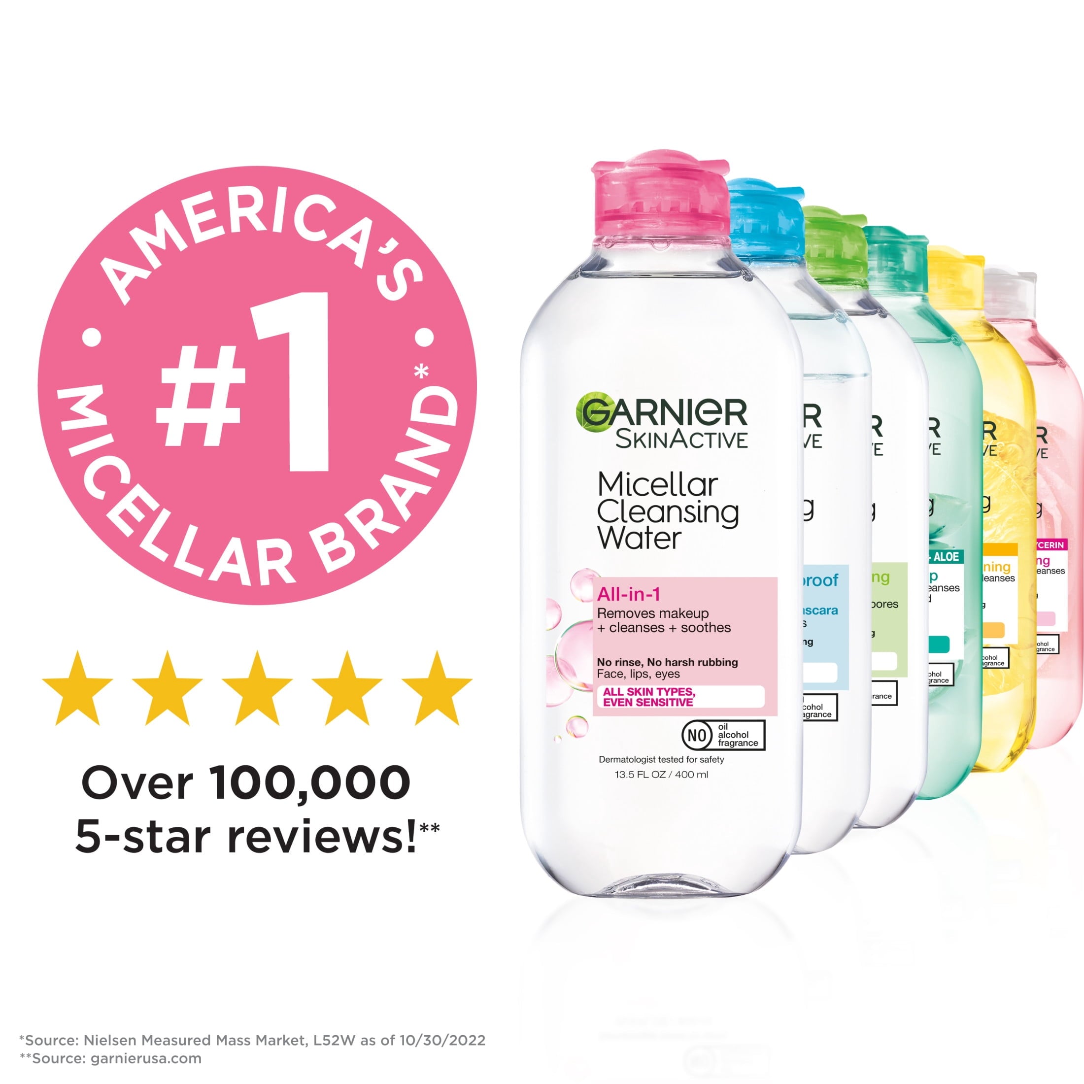 Garnier SkinActive Micellar Cleansing Water All in 1 Makeup Remover, Face Cleanser, 13.5 fl oz