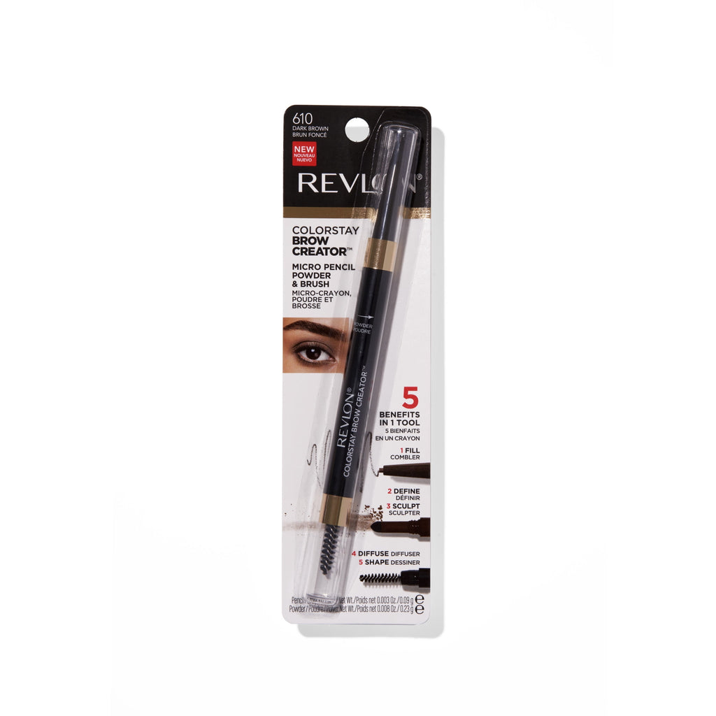Revlon ColorStay Waterproof Brow Creator, 2-in-1 Eyebrow Pencil & Powder, 610 Dark Brown, 0.003 oz